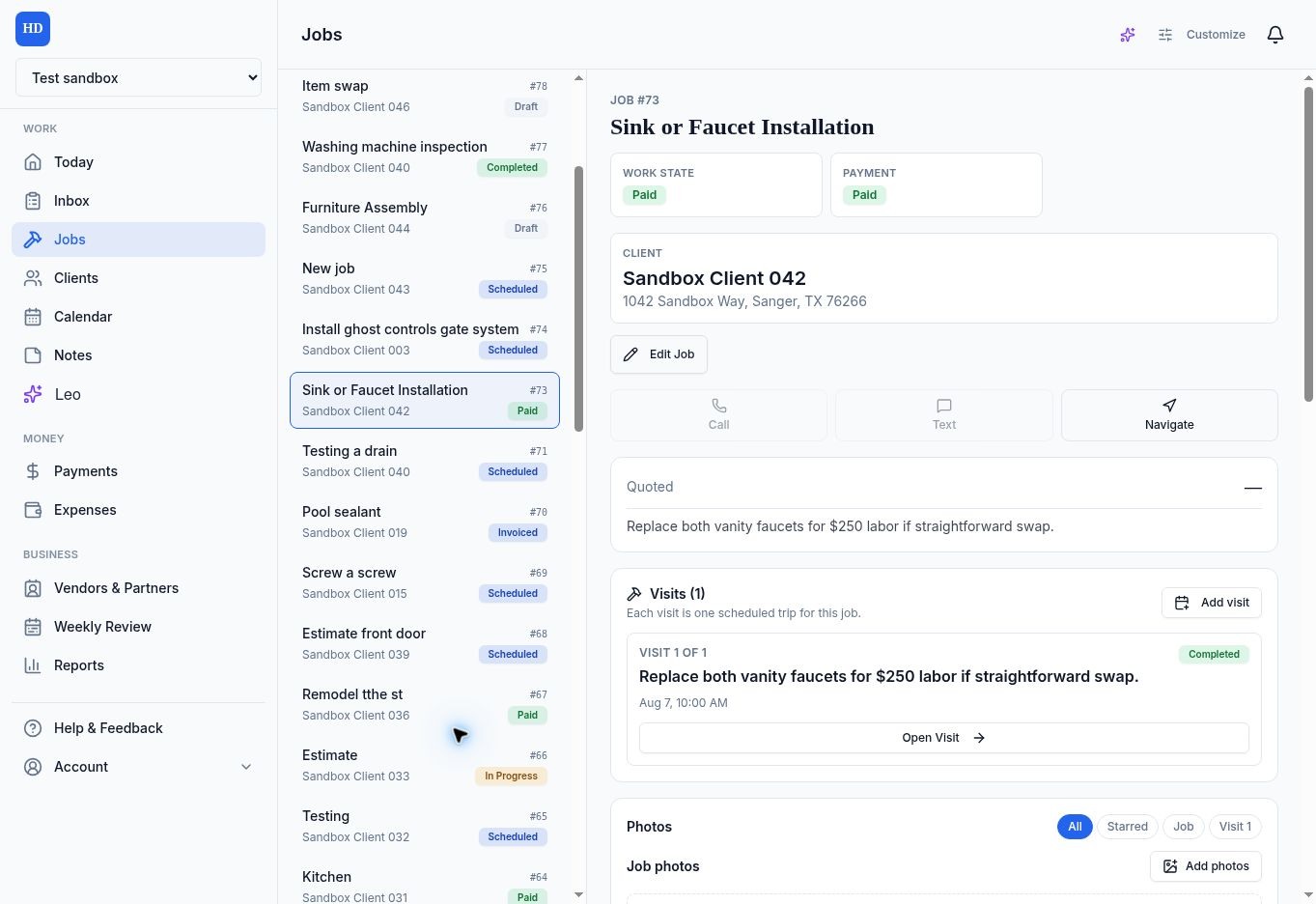HandyDesk paid job showing the work and payment status